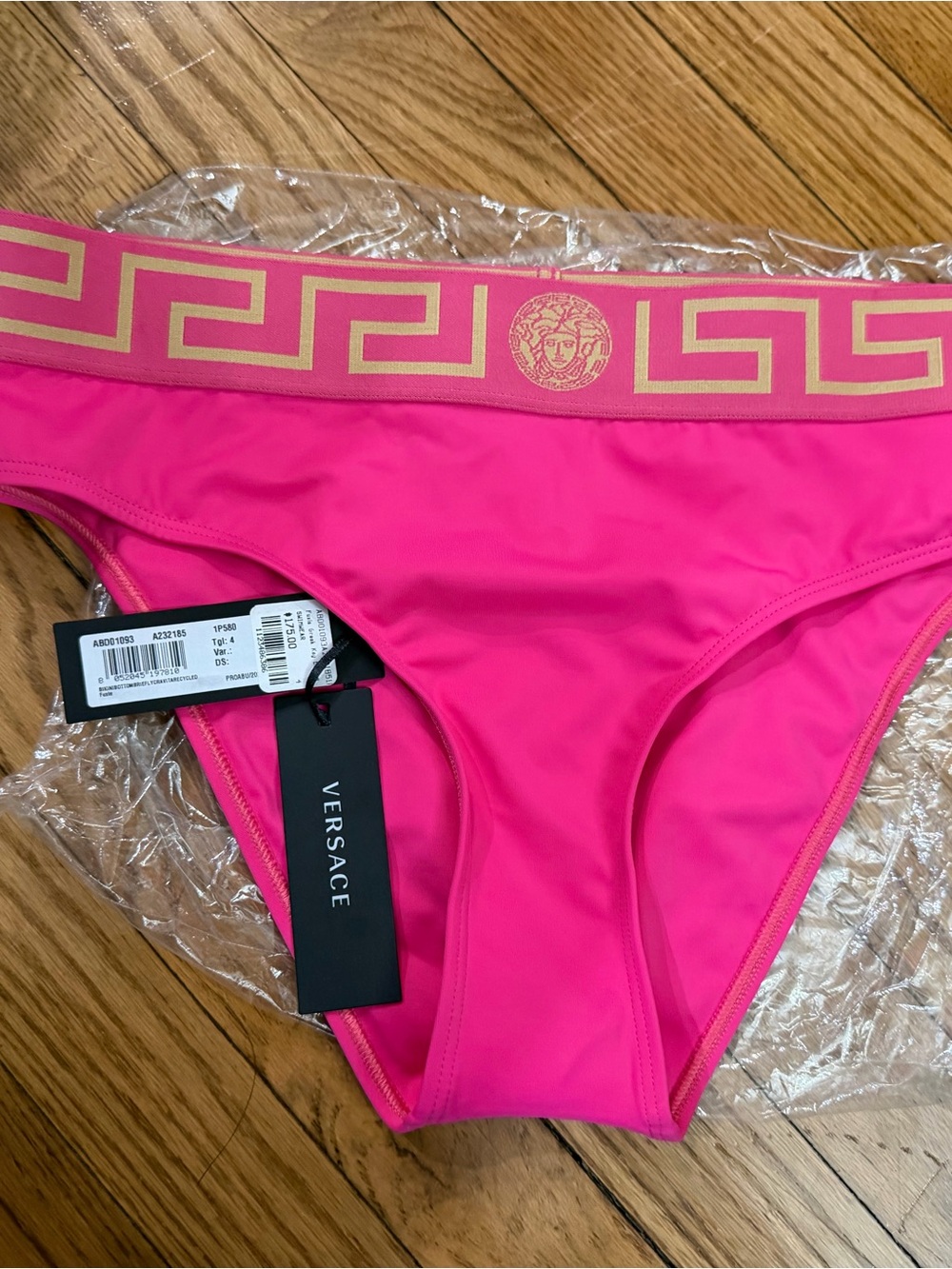 Versace Hot Pink Swim Bikini Bottoms with Gold Medusa Waistband